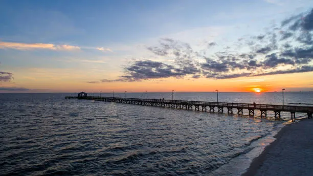 Biloxi pier and sunset over the Mississippi Gulf Coast